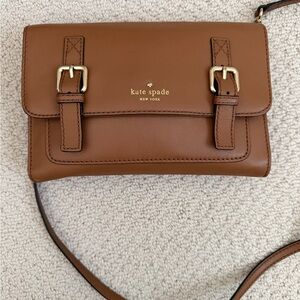 Kate Spade Tan Leather Crossbody Bag with Buckle Accents